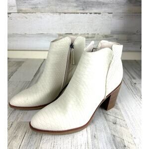 MIA Womens 10 Erik Cream Embossed Snakeskin Faux Leather Heeled Ankle Boots NEW
